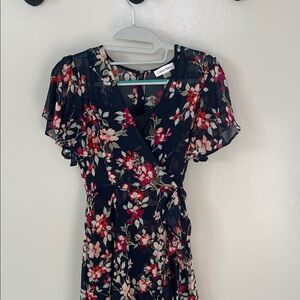 Floral Print Black Dress